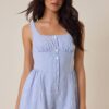 Women’s Blue & White Striped Sleeveless Romper – Casual Flowy Summer Romper (3)