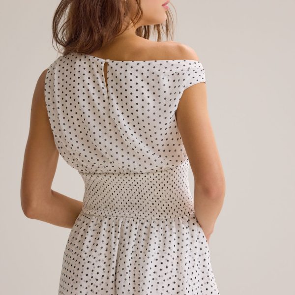 Women’s Ivory Polka Dot Off Shoulder Romper – Flowy Layered Summer Romper (2)